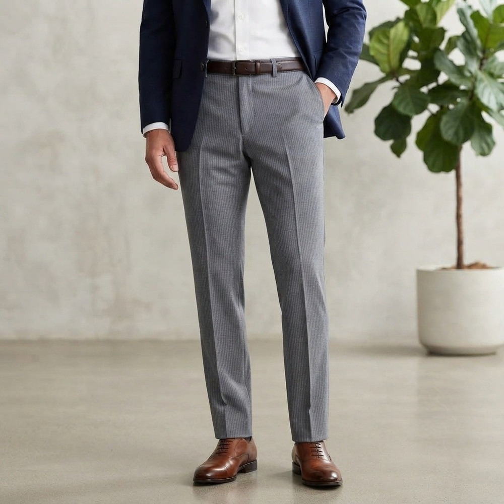 Hugo Boss Dress Pants Mens 32x30 Grey Excellent Pinstripe Flat Front Tailored